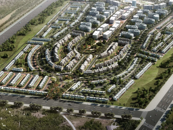 Al Burouj Phase 3 — Aerial view of the community and the Cairo–Ismailia Road